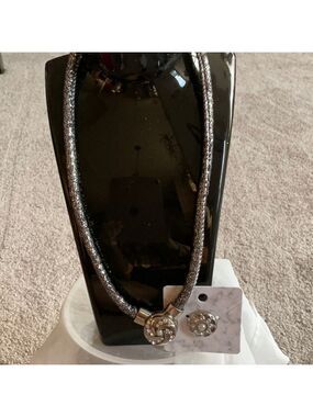 Silver Leather Necklace with Two Charms